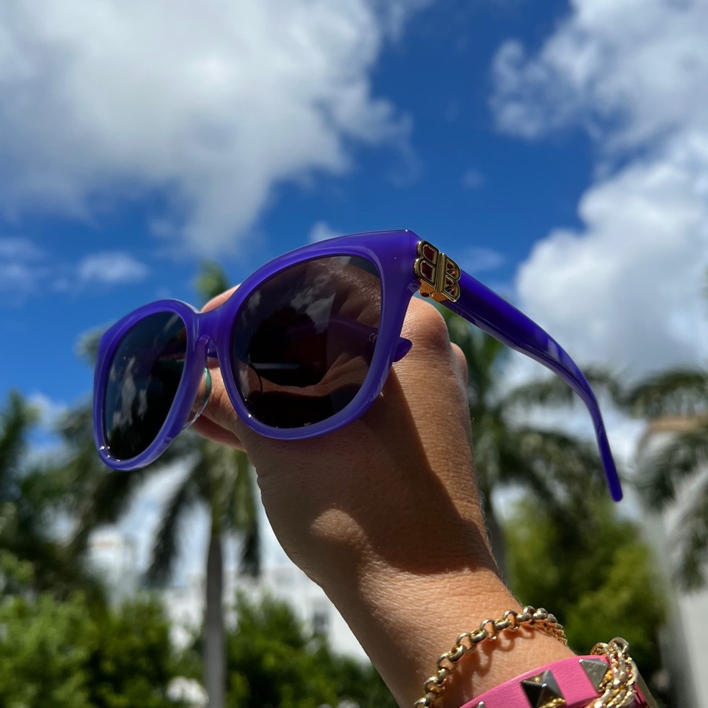 BALENCIAGA 57MM CAT EYE SUNGLASSES - BLUE/PURPLE